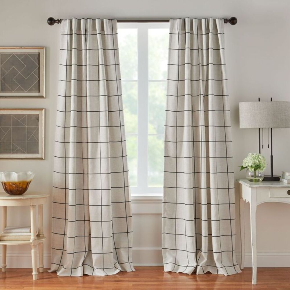 Elrene Home Fashions - Brighton Windowpane Plaid Lined Room Darkening Sin Black